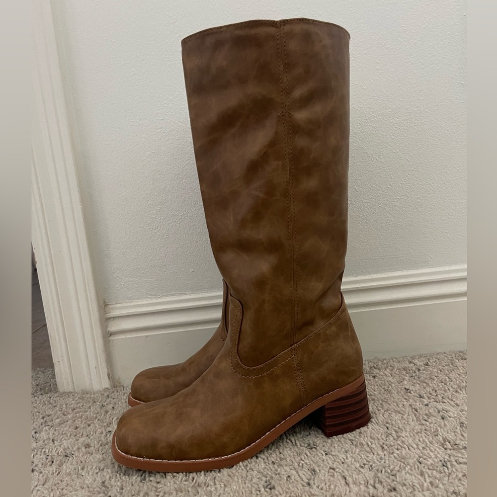 Brown Square Toe Boots